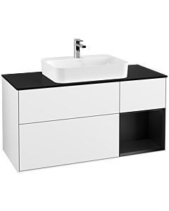 Villeroy und Boch Finion Villeroy und Boch Finion G422PDGF 120cm, cover plate black matt, Emotion, shelf on the right black matt, glossy white lacquer