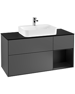 Villeroy und Boch Finion Waschtischunterschrank G422PDGK 120cm, Abdeckplatte black matt, Emotion, Regal rechts Black matt, Anthracite matt