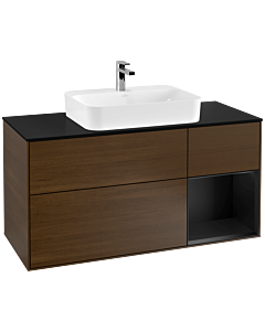 Villeroy und Boch Finion Villeroy und Boch Finion G422PDGN 120cm, cover plate black matt, Emotion, shelf on the right black matt, walnut veneer