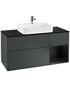 Villeroy und Boch Finion Villeroy und Boch G422PDHG 120cm, plaque de finition noir mat, Emotion, étagère à droite noir mat, Midnight Blue Matt Lacquer