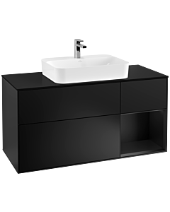 Villeroy und Boch Finion Villeroy und Boch G422PDPD 120cm, couvercle noir mat, Emotion, étagère à droite noir mat, laqué noir mat