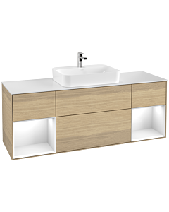 Villeroy und Boch Finion Waschtischunterschrank G451GFPC 160cm, Abdeckplatte white matt, Emotion, Regale Glossy white lacquer, Oak Veneer