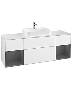 Villeroy und Boch Finion Waschtischunterschrank G451GKGF 160cm, Abdeckplatte white matt, Emotion, Regale Anthracite matt lacquer, Glossy white lacquer