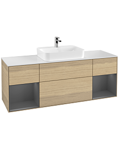 Villeroy und Boch Finion Waschtischunterschrank G451GKPC 160cm, Abdeckplatte white matt, Emotion, Regale Anthracite matt lacquer, Oak Veneer