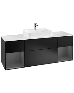 Villeroy und Boch Finion Waschtischunterschrank G451GKPD 160cm, Abdeckplatte white matt, Emotion, Regale Anthracite matt lacquer, Black matt lacquer