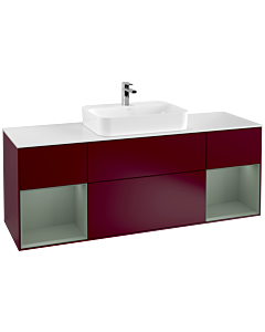 Villeroy und Boch Finion Waschtischunterschrank G451GMHB 160cm, Abdeckplatte white matt, Emotion, Regale Olive matt lacquer, Peony Matt
