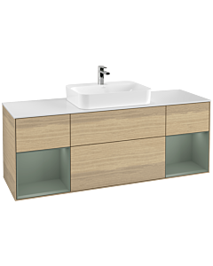 Villeroy und Boch Finion Villeroy und Boch G451GMPC 160cm, plaque de finition blanc mat, Emotion, étagères olive laqué mat, Oak Veneer