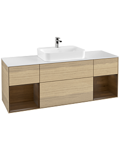Villeroy und Boch Finion Waschtischunterschrank G451GNPC 160cm, Abdeckplatte white matt, Emotion, Regale Walnut veneer, Oak Veneer