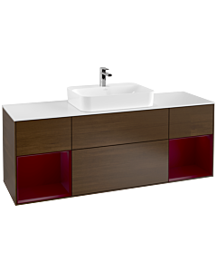 Villeroy und Boch Finion Waschtischunterschrank G451HBGN 160cm, Abdeckplatte white matt, Emotion, Regale Peony matt lacquer, Walnut veneer
