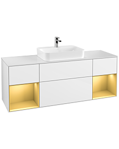 Villeroy und Boch Finion Waschtischunterschrank G451HFGF 160cm, Abdeckplatte white matt, Emotion, Regale Gold matt lacquer, Glossy white lacquer