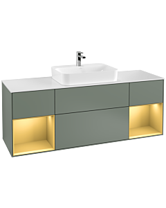 Villeroy und Boch Finion Waschtischunterschrank G451HFGM 160cm, Abdeckplatte white matt, Emotion, Regale Gold matt lacquer, Olive Matt Lacquer