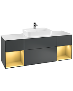 Villeroy und Boch Finion Waschtischunterschrank G451HFHG 160cm, Abdeckplatte white matt, Emotion, Regale Gold matt lacquer, Midnight Blue Matt Lacquer
