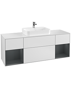 Villeroy und Boch Finion Waschtischunterschrank G451HGMT 160cm, Abdeckplatte white matt, Emotion, Regale Midnight matt lacquer, White matt lacquer