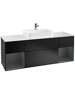 Villeroy und Boch Finion Villeroy und Boch G451HGPD 160cm, plaque de finition blanc mat, Emotion, étagères laqué mat minuit, laqué noir mat