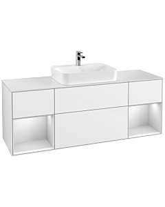 Villeroy und Boch Finion Villeroy und Boch G451MTGF 160cm, plaque de finition blanc mat, Emotion, étagères laqué blanc mat, laqué blanc brillant