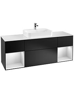 Villeroy und Boch Finion Villeroy und Boch G451MTPD 160cm, plaque de finition blanc mat, Emotion, étagères laqué blanc mat, laqué noir mat