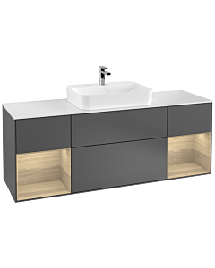 Villeroy und Boch Finion Waschtischunterschrank G451PCGK 160cm, Abdeckplatte white matt, Emotion, Regale Oak Veneer, Anthracite matt