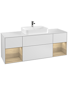 Villeroy und Boch Finion Waschtischunterschrank G451PCMT 160cm, Abdeckplatte white matt, Emotion, Regale Oak Veneer, White matt lacquer