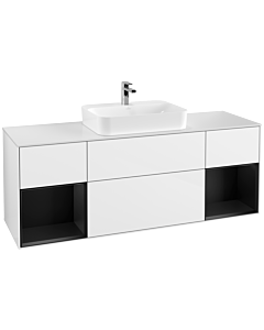 Villeroy und Boch Finion Villeroy und Boch G451PDGF 160cm, plaque de finition blanc mat, Emotion, étagères laqué noir mat, laqué blanc brillant