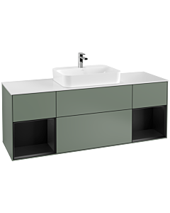 Villeroy und Boch Finion Waschtischunterschrank G451PDGM 160cm, Abdeckplatte white matt, Emotion, Regale Black matt lacquer, Olive Matt Lacquer