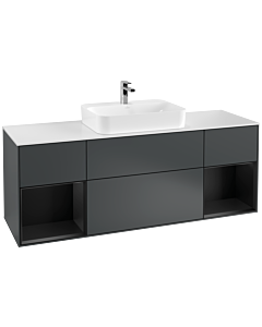 Villeroy und Boch Finion Villeroy und Boch G451PDHG 160cm, plaque de finition blanc mat, Emotion, étagères laqué noir mat, Midnight Blue Matt Lacquer