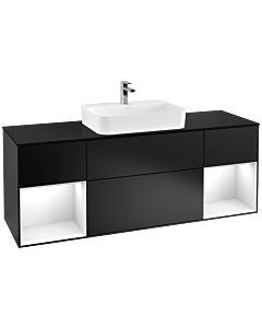 Villeroy und Boch Finion Waschtischunterschrank G452GFPD 160cm, Abdeckplatte black matt, Emotion, Regale Glossy white lacquer, Black matt lacquer