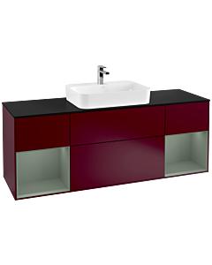 Villeroy und Boch Finion Waschtischunterschrank G452GMHB 160cm, Abdeckplatte black matt, Emotion, Regale Olive matt lacquer, Peony Matt
