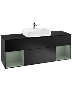 Villeroy und Boch Finion Villeroy und Boch G452GMPD 160cm, plaque de finition noir mat, Emotion, étagères laqué olive mat, laqué noir mat