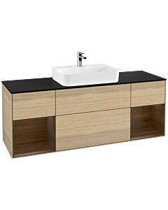 Villeroy und Boch Finion Waschtischunterschrank G452GNPC 160cm, Abdeckplatte black matt, Emotion, Regale Walnut veneer, Oak Veneer