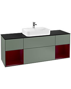 Villeroy und Boch Finion Waschtischunterschrank G452HBGM 160cm, Abdeckplatte black matt, Emotion, Regale Peony matt lacquer, Olive Matt Lacquer