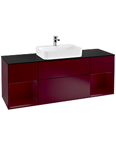 Villeroy und Boch Finion Waschtischunterschrank G452HBHB 160cm, Abdeckplatte black matt, Emotion, Regale Peony matt lacquer, Peony Matt