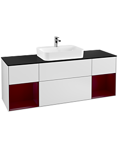 Villeroy und Boch Finion Waschtischunterschrank G452HBMT 160cm, Abdeckplatte black matt, Emotion, Regale Peony matt lacquer, White matt lacquer