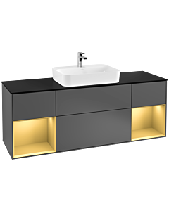 Villeroy und Boch Finion Villeroy und Boch G452HFGK 160cm, plaque de finition noir mat, Emotion, étagères laqué or mat, anthracite mat