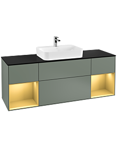 Villeroy und Boch Finion Waschtischunterschrank G452HFGM 160cm, Abdeckplatte black matt, Emotion, Regale Gold matt lacquer, Olive Matt Lacquer