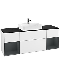 Villeroy und Boch Finion Waschtischunterschrank G452HGGF 160cm, Abdeckplatte black matt, Emotion, Regale Midnight matt lacquer, Glossy white lacquer