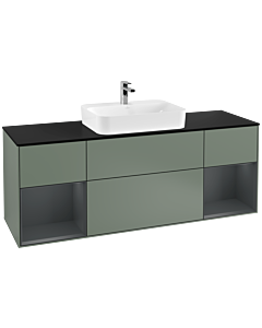 Villeroy und Boch Finion Villeroy und Boch G452HGGM 160cm, plaque de finition noir mat, Emotion, étagères laqué mat minuit, Olive Matt Lacquer