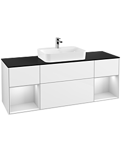 Villeroy und Boch Finion Villeroy und Boch G452MTGF 160cm, plaque de finition noir mat, Emotion, étagères laqué blanc mat, laqué blanc brillant