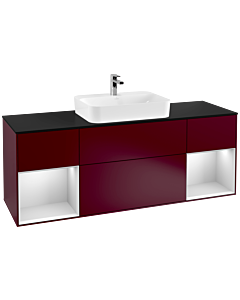Villeroy und Boch Finion Villeroy und Boch G452MTHB 160cm, plaque de finition noir mat, Emotion, étagères laqué blanc mat, Peony Matt