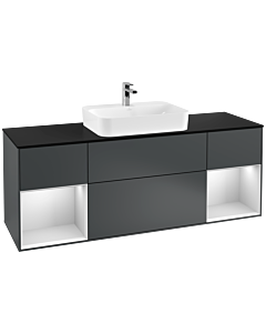 Villeroy und Boch Finion Waschtischunterschrank G452MTHG 160cm, Abdeckplatte black matt, Emotion, Regale White matt lacquer, Midnight Blue Matt Lacquer