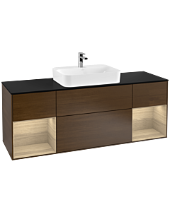 Villeroy und Boch Finion Waschtischunterschrank G452PCGN 160cm, Abdeckplatte black matt, Emotion, Regale Oak Veneer, Walnut veneer