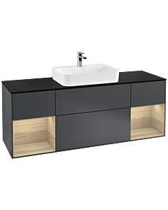 Villeroy und Boch Finion Waschtischunterschrank G452PCHG 160cm, Abdeckplatte black matt, Emotion, Regale Oak Veneer, Midnight Blue Matt Lacquer