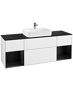 Villeroy und Boch Finion Villeroy und Boch G452PDGF 160cm, plaque de finition noir mat, Emotion, étagères laqué noir mat, laqué blanc brillant