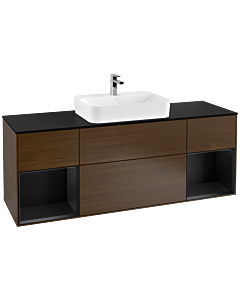 Villeroy und Boch Finion Waschtischunterschrank G452PDGN 160cm, Abdeckplatte black matt, Emotion, Regale Black matt lacquer, Walnut veneer