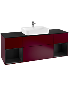 Villeroy und Boch Finion Waschtischunterschrank G452PDHB 160cm, Abdeckplatte black matt, Emotion, Regale Black matt lacquer, Peony Matt