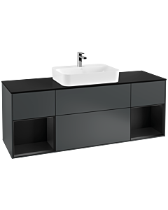 Villeroy und Boch Finion Waschtischunterschrank G452PDHG 160cm, Abdeckplatte black matt, Emotion, Regale Black matt lacquer, Midnight Blue Matt Lacquer