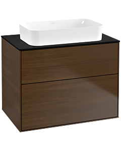 Villeroy und Boch Finion Waschtischunterschrank G63200GN 80x60,3x50,1mm, Wandbeleuchtung, Glass Black Matt, Walnut veneer