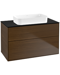 Villeroy und Boch Finion Waschtischunterschrank G64200GN 100x60,3x50,1mm, Wandbeleuchtung, Glass Black Matt, Walnut veneer