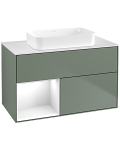 Villeroy und Boch Finion Villeroy und Boch G651GFGM 100x60.3x50.1cm, étagère à gauche Laque blanc brillant, Olive Matt Lacquer