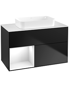 Villeroy und Boch Finion Villeroy und Boch G651GFPD 100x60.3x50.1cm, étagère gauche laqué blanc brillant, laqué noir mat