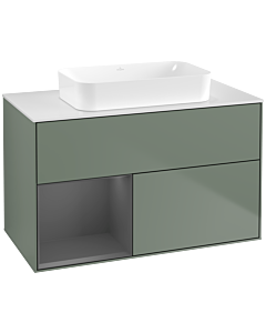 Villeroy und Boch Finion Villeroy und Boch G651GKGM 100x60.3x50.1cm, étagère gauche anthracite mat, Olive Matt Lacquer